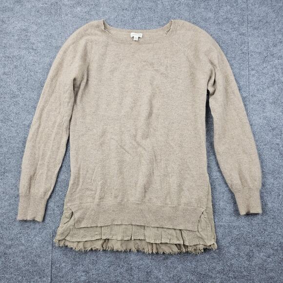 Garnet Hill Sweater Womens Medium Tan Cashmere Layered Sheer Hem Cottage Classic - Picture 1 of 7
